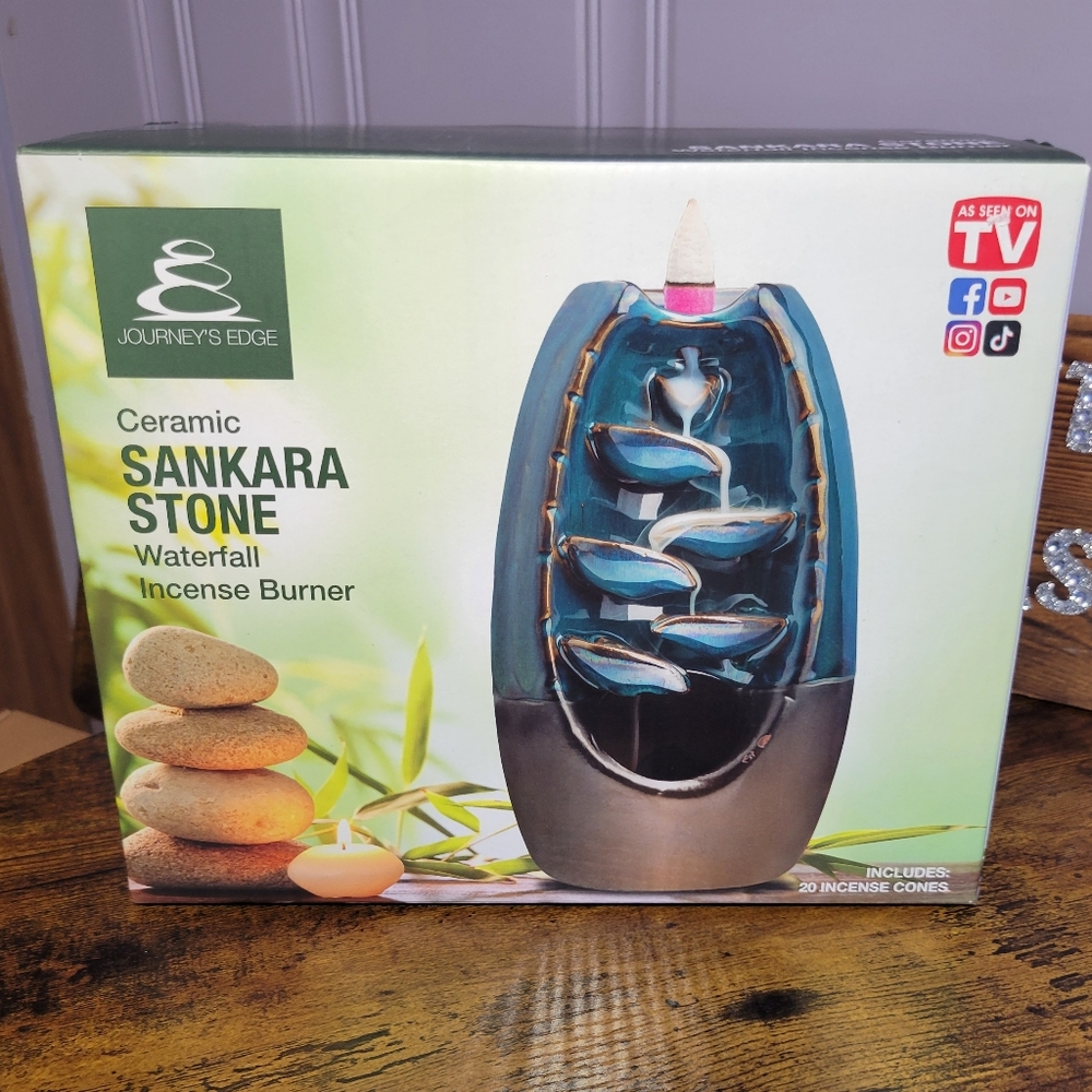 Journeys Edge Sankara stone Waterfall Incense Burner - Blue and Black